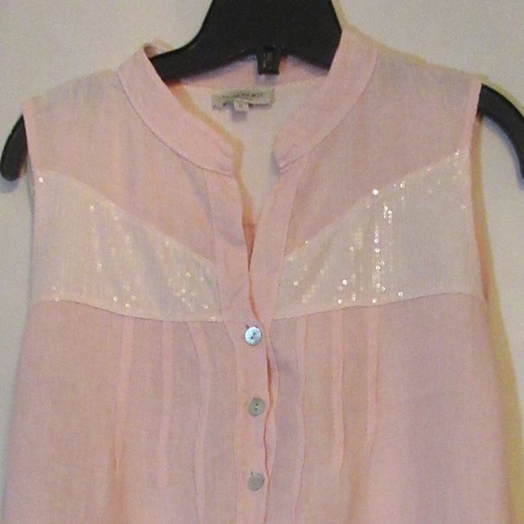 Via SIGNORIA 100% Linen Shift Pink Dress with Cotton Lace Made in Italy Small - Picture 2 of 9